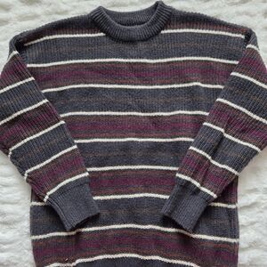 Striped Gray and Burgundy Men's Sweater